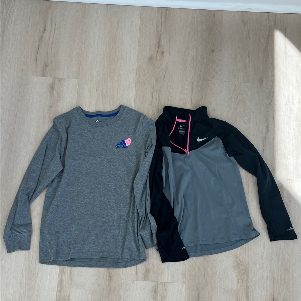 Adidas Kids Heather Gray Long Sleeve Tee and Nike zip up